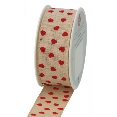 SUSY CARD Ruban cadeau, sur bobine "Valentin", crme/rouge
