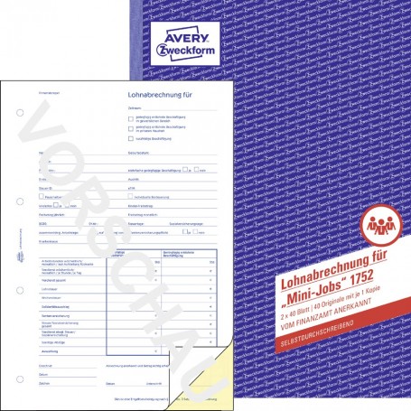 AVERY Zweckform Formularbuch Lohnabrechnung Minijob, A4, SD