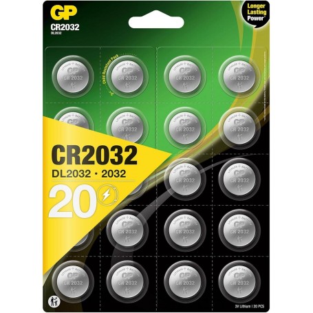 'GP 8716778919841 CR2032 Piles au Lithium Piles Bouton, Marque 3 V, 20 Lot de 2 x 2 x 0,3 cm
