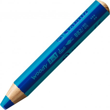 Crayon multi-talents STABILO woody 3 in 1 duo - bleu foncé-turquoise