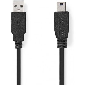 Câble USB | USB 2.0 | USB-A Mâle | USB Mini-B 5 broches mâle | 480 Mbps | Plaqué nickel | 1.00 m | Rond | PVC | Noir | Boîte