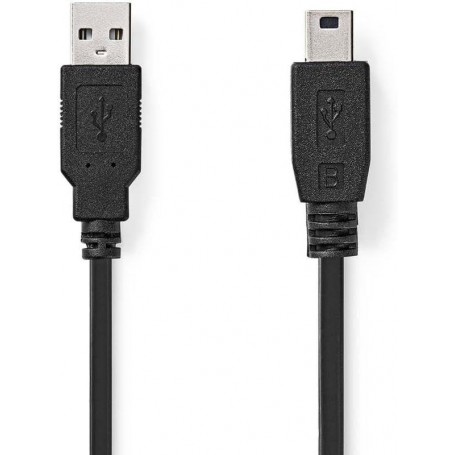 Câble USB | USB 2.0 | USB-A Mâle | USB Mini-B 5 broches mâle | 480 Mbps | Plaqué nickel | 1.00 m | Rond | PVC | Noir | Boîte