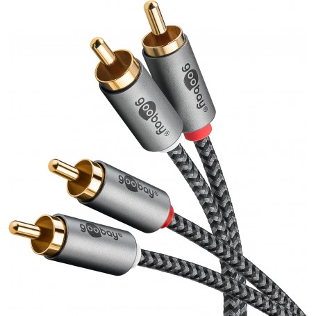 Câble RCA Stéréo, 2 m, Sharkskin Grey2 connecteurs Cinch (audio à gauche/droite) 2 connecteurs Cinch (audio à gauche/droite)
