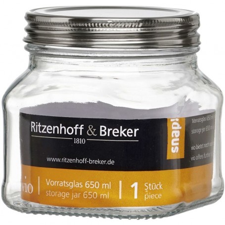 Lot de 4 : Ritzenhoff & Breker Bocal 'VIO', carré, 0,65 l