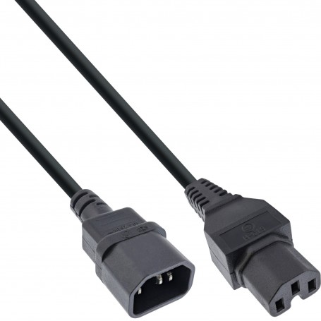 40pcs. pack Bulk-Pack InLine® Power Cable extension C15 straight to C14 socket straight black 1.8m