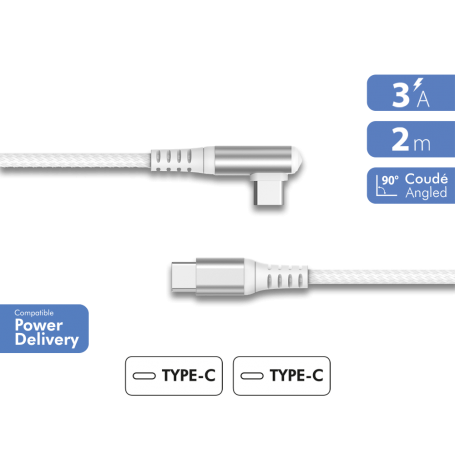 CBL Coudé Renforce C/C 2m 3A PD60W Blanc Recycle