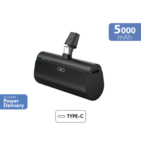 Powerbank 5000mAh USBC PD connecteur intégré Noir