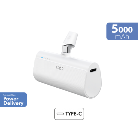 Powerbank 5000mAh USBC PD connecteur intégré Blanc
