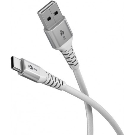 Câble Textile USB-C™ vers USB-A Super-Doux avec Connecteurs Métalliques, 1 m, blanccâble de connexion élégant et extra-robuste pour les appareils dotés d\'un connecteur USB-A ou USB-C™