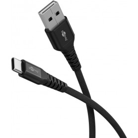 Câble Textile USB-C™ vers USB-A Super-Doux avec Connecteurs Métalliques, 1 m, noircâble de connexion élégant et extra-robuste pour les appareils dotés d\'un connecteur USB-A ou USB-C™