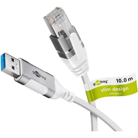 Câble Ethernet USB-A 3.0 vers RJ45, Slim, 10 mconnecte un routeur, modem ou switch réseau au port USB-A de l\'ordinateur portable, tablette ou smartphone