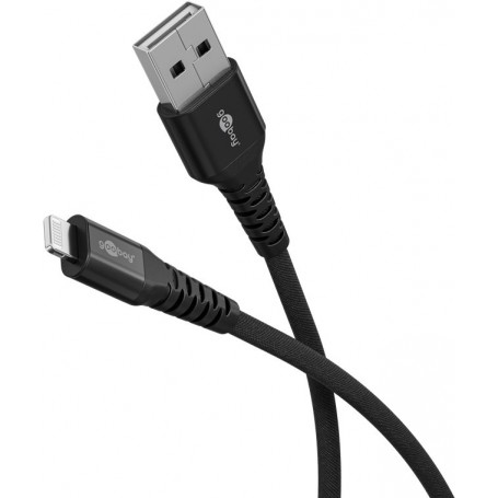 Câble Textile Lightning vers USB-A Super-Doux avec Connecteurs Métalliques, 0,5 m, noircertifié MFi, câble de chargement et de synchronisation élégant et extra-résistant pour Apple iPhone/iPad (noir)
