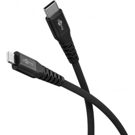Câble Textile Lightning vers USB-C™ Super-Doux avec Connecteurs Métalliques, 2 m, noircertifié MFi, câble de chargement et de synchronisation élégant et extra-résistant pour Apple iPhone/iPad (noir)