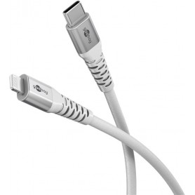 Câble Textile Lightning vers USB-C™ Super-Doux avec Connecteurs Métalliques, 1 m, blanccertifié MFi, câble de chargement et de synchronisation élégant et extra-résistant pour Apple iPhone/iPad (blanc)