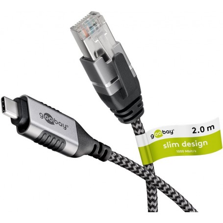 Câble Ethernet USB-C™ 3.1 vers RJ45, Slim, 2 mconnecte un routeur, modem ou switch réseau au port USB-C™ de l\'ordinateur portable, tablette ou smartphone