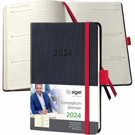 sigel Agenda de poche Conceptum 2025, env. A6, noir/rouge