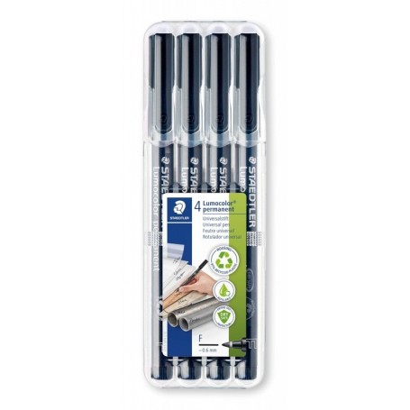 STAEDTLER Marqueur permanent 318F Lumocolor, tui de 4, noir