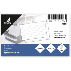 kangaro Fiches bristol, 90 x 55 mm, lign, blanc