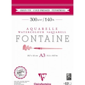 Clairefontaine Bloc de papier aquarelle FONTAINE, fin, A3