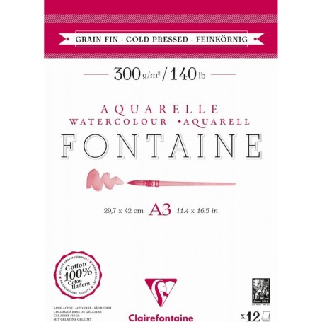 Clairefontaine Bloc de papier aquarelle FONTAINE, fin, A3