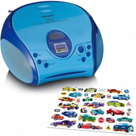 Boombox avec lecteur CD, radio FM et autocollants Bleu