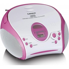 Boombox avec lecteur CD, radio FM et autocollants Rose