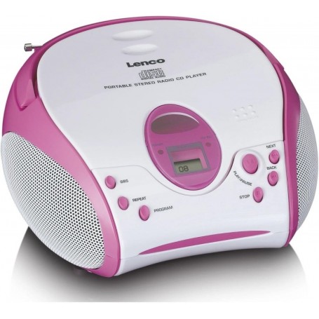 Boombox avec lecteur CD, radio FM et autocollants Rose
