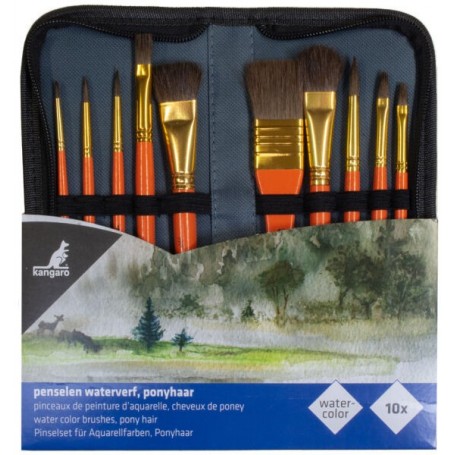 kangaro Set de pinceaux aquarelle, 10 pices, dans un tui