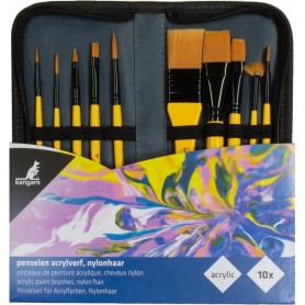 kangaro Set de pinceaux acrylique, 10 pices, dans un tui