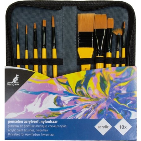 kangaro Set de pinceaux acrylique, 10 pices, dans un tui