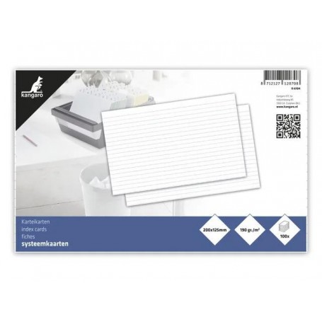 kangaro Fiches bristol, 200 x 125 mm, lign, blanc