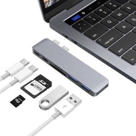 Alpexe 7 en 1 USB C pour MacBook Pro 2018 2017 2016 13 "15" Adaptateur Duo 3.0 5gbps PD 4 K HDMI microSD/SD