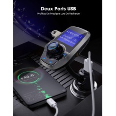 Alpexe Transmetteur FM Bluetooth Adaptateur Autoradio Kit Voiture Main-libre Sans Fil Port USB 5V/ 2.1A et Port Audio 3,5mm
