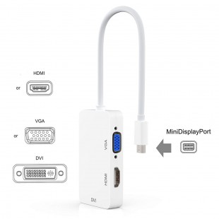 Alpexe 3 en 1 Thunderbolt Mini DisplayPort vers HDMI/DVI/VGA, Adaptateur pour Apple MacBook Microsoft 