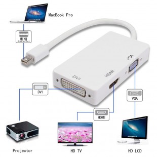 Alpexe 3 en 1 port Thunderbolt Mini Displayport vers HDMI DVI VGA pour Apple Mac Microsoft Surface Pro