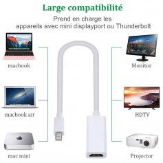 Alpexe Câble Displayport vers HDMI, Mini DisplayPort Thunderbolt Convertisseur vidéo HDTV TV pour Apple Macbook,Microsoft Surfac
