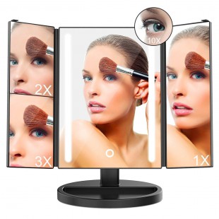 Alpexe Miroir de Maquillage LED lumineux Triple Grossissant Écran Tactile, 180 ° NOIR