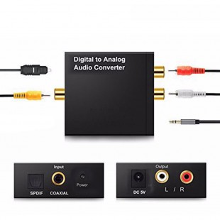 Alpexe Convertisseur Numérique SPDIF Optique Coaxial Toslink Adaptateur vers Analogique Audio Stéréo L/R RCA