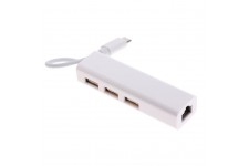 Alpexe 3 Hub USB 2.0 Port USB + Câble Adaptateur réseau Ethernet USB/Type C/USB 2.0 vers LAN / RJ45 - Blanc
