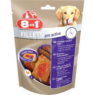 8in1 Filets de poulet séchés Pro Active enrichis en chondroitine et de la glucosamine - Taille S - Pour chien - Carton de 8 sach