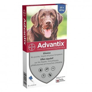 ADVANTIX 6 pipettes antiparasitaires - Pour grand chien de plus de 25kg