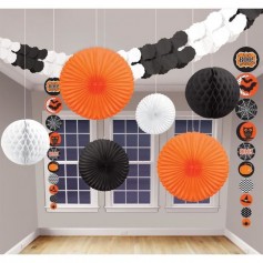 AMSCAN Kit Décoration de salle Halloween - 9 pieces - Noir et orange