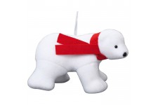 Animaux de Noël : Ours 4 pattes premier prix avec écharpe - H 17 x l 25 x 14 cm - Blanc et rouge