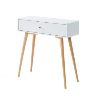 ANNETTE Console 1 tiroir - Style scandinave - Décor bois et blanc - L 80 x P 29,5 x H 80 cm