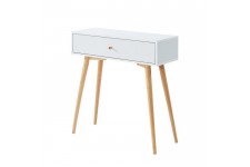 ANNETTE Console 1 tiroir - Style scandinave - Décor bois et blanc - L 80 x P 29,5 x H 80 cm