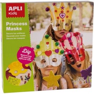 APLI Boîte 3 Masques de Princesse a décorer + Pieces de Mousse + Pompons Brillants