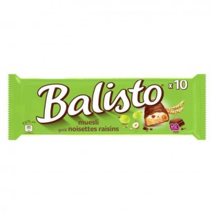 BALISTO Barres chocolatées aux céréales et creme aux raisins goût noisettes - 10x 18,5 g