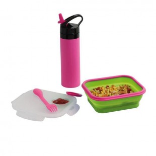BE NOMAD MEN326P Set lunch box et gourde silicone - Rose