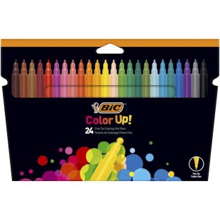 BIC Color Up Feutres de Coloriage a Pointe Fine - Couleurs Assorties, Etui Carton de 24