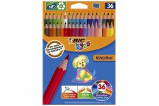 BIC Kids Evolution ECOlutions Crayons de Couleur - Coloris Assortis, Coloris Assortis, Etui Carton de 36